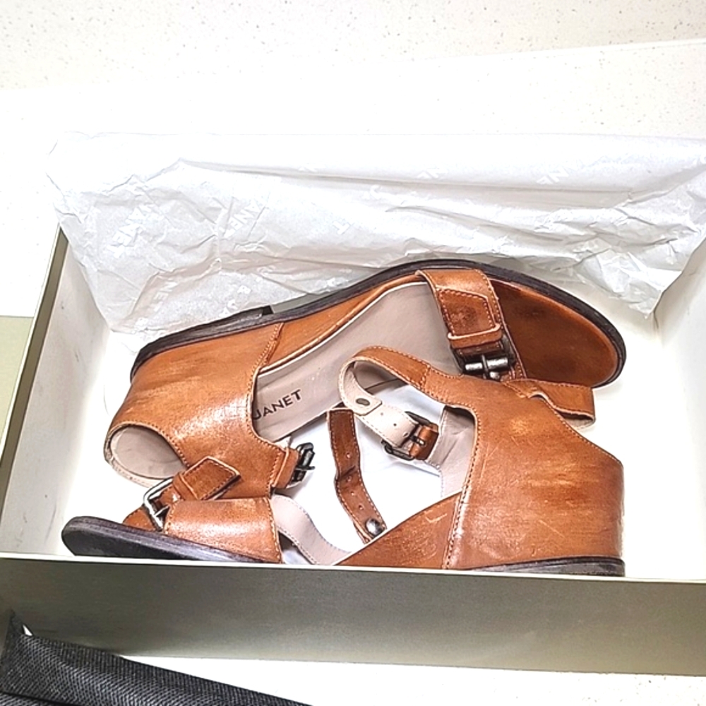 Janet & Janet Leather Women's Tan Sandals. Made In Italy. With Box And Dust Bag. - Picture 10 of 13